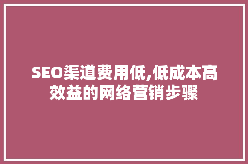 SEO渠道费用低,低成本高效益的网络营销步骤