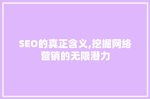 SEO的真正含义,挖掘网络营销的无限潜力  第1张