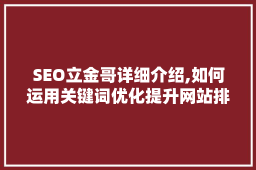 SEO立金哥详细介绍,如何运用关键词优化提升网站排名