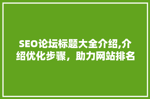 SEO论坛标题大全介绍,介绍优化步骤，助力网站排名提升
