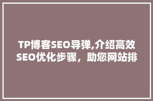 TP博客SEO导弹,介绍高效SEO优化步骤，助您网站排名飞速提升