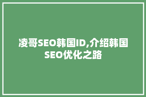 凌哥SEO韩国ID,介绍韩国SEO优化之路