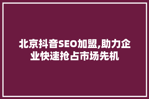 北京抖音SEO加盟,助力企业快速抢占市场先机