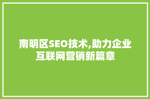 南明区SEO技术,助力企业互联网营销新篇章  第1张