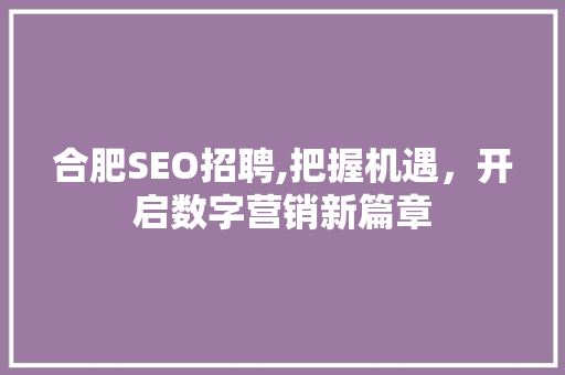 合肥SEO招聘,把握机遇，开启数字营销新篇章