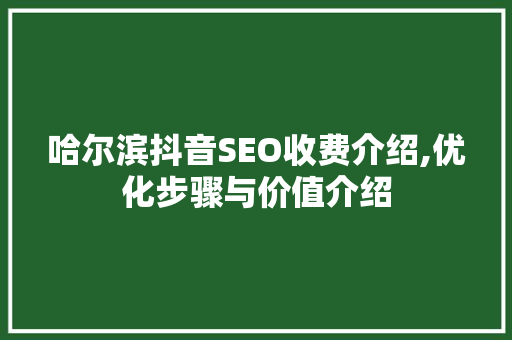 哈尔滨抖音SEO收费介绍,优化步骤与价值介绍