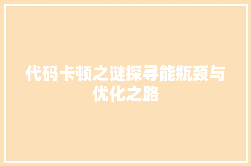 代码卡顿之谜探寻能瓶颈与优化之路