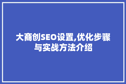 大商创SEO设置,优化步骤与实战方法介绍  第1张