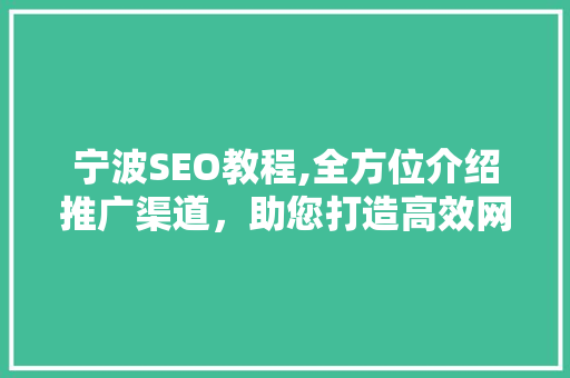宁波SEO教程,全方位介绍推广渠道，助您打造高效网络营销步骤