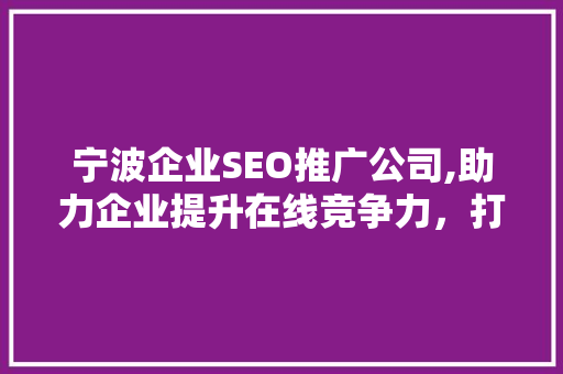 宁波企业SEO推广公司,助力企业提升在线竞争力，打造品牌新高度