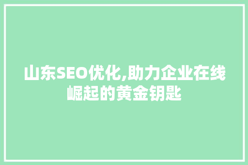 山东SEO优化,助力企业在线崛起的黄金钥匙
