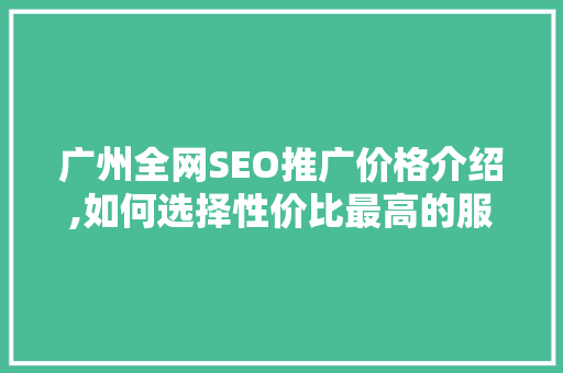 广州全网SEO推广价格介绍,如何选择性价比最高的服务