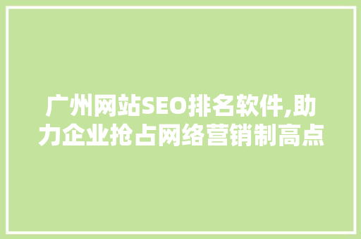 广州网站SEO排名软件,助力企业抢占网络营销制高点