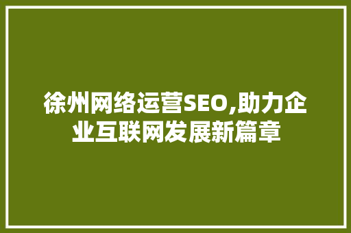徐州网络运营SEO,助力企业互联网发展新篇章