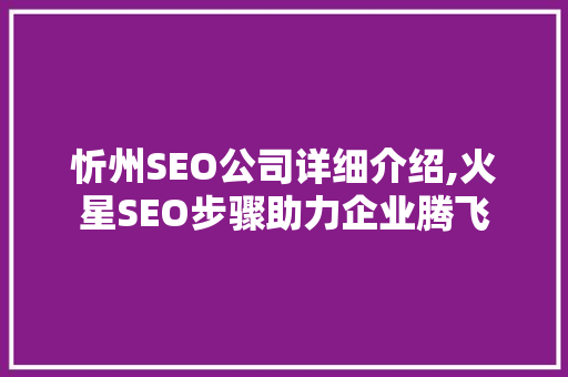 忻州SEO公司详细介绍,火星SEO步骤助力企业腾飞