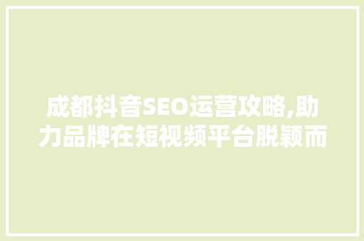 成都抖音SEO运营攻略,助力品牌在短视频平台脱颖而出