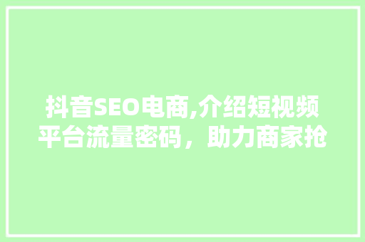 抖音SEO电商,介绍短视频平台流量密码，助力商家抢占市场先机