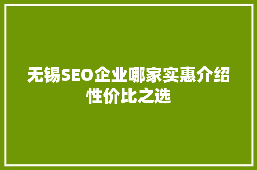 无锡SEO企业哪家实惠介绍性价比之选
