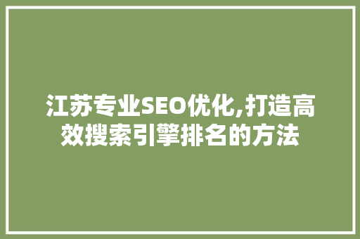 江苏专业SEO优化,打造高效搜索引擎排名的方法