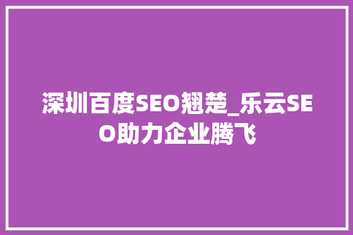 深圳百度SEO翘楚_乐云SEO助力企业腾飞