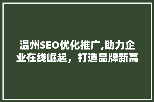 温州SEO优化推广,助力企业在线崛起，打造品牌新高度  第1张
