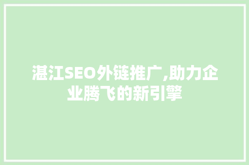 湛江SEO外链推广,助力企业腾飞的新引擎