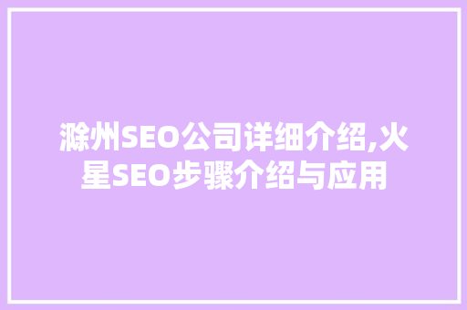 滁州SEO公司详细介绍,火星SEO步骤介绍与应用