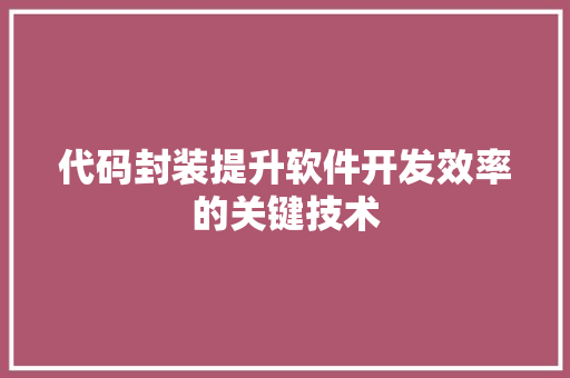代码封装提升软件开发效率的关键技术