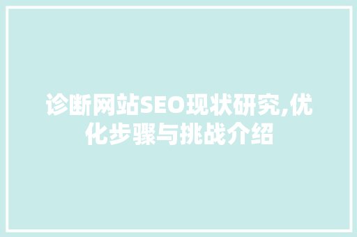 诊断网站SEO现状研究,优化步骤与挑战介绍