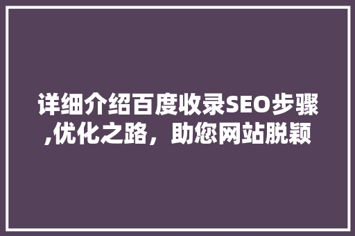 详细介绍百度收录SEO步骤,优化之路，助您网站脱颖而出