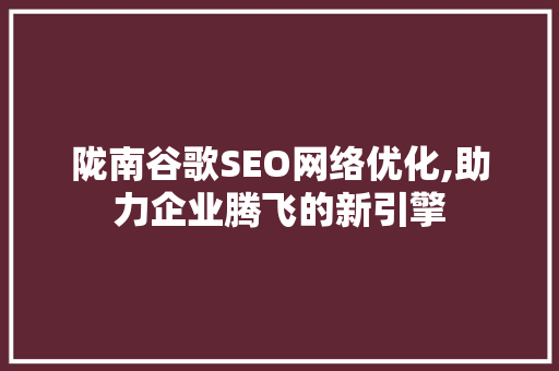 陇南谷歌SEO网络优化,助力企业腾飞的新引擎