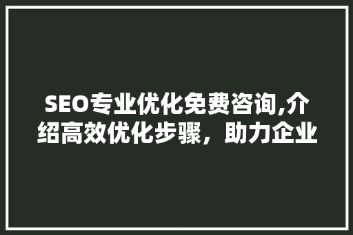 SEO专业优化免费咨询,介绍高效优化步骤，助力企业腾飞