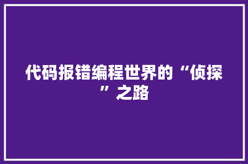 代码报错编程世界的“侦探”之路