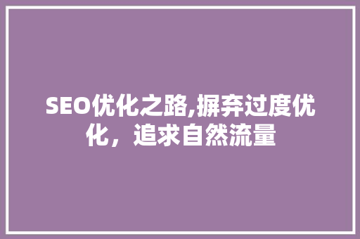 SEO优化之路,摒弃过度优化，追求自然流量
