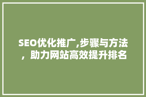 SEO优化推广,步骤与方法，助力网站高效提升排名