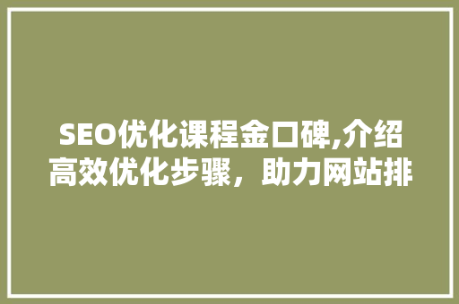 SEO优化课程金口碑,介绍高效优化步骤，助力网站排名攀升