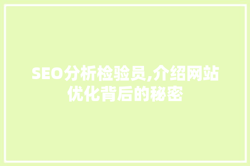 SEO分析检验员,介绍网站优化背后的秘密