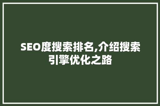 SEO度搜索排名,介绍搜索引擎优化之路