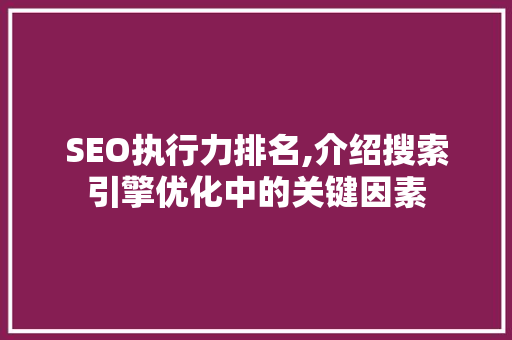 SEO执行力排名,介绍搜索引擎优化中的关键因素