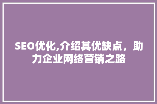 SEO优化,介绍其优缺点，助力企业网络营销之路