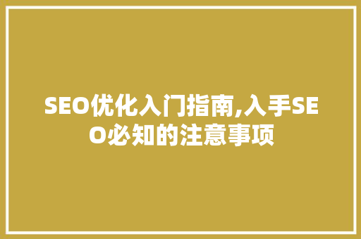 SEO优化入门指南,入手SEO必知的注意事项