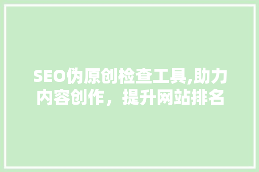 SEO伪原创检查工具,助力内容创作，提升网站排名