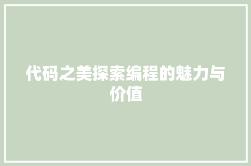 代码之美探索编程的魅力与价值