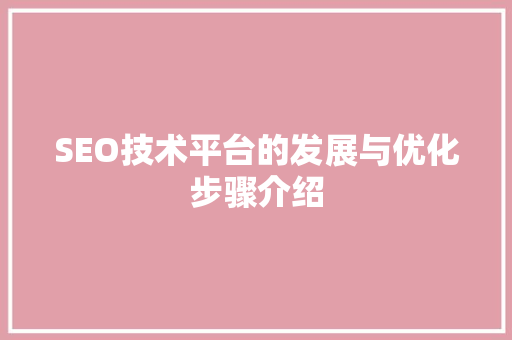 SEO技术平台的发展与优化步骤介绍