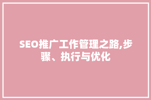 SEO推广工作管理之路,步骤、执行与优化