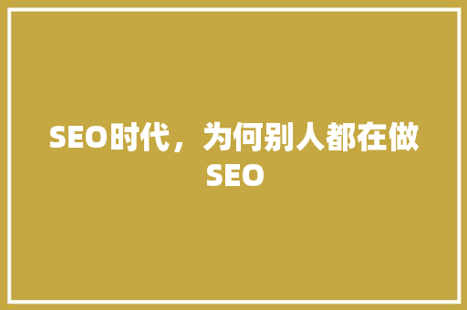 SEO时代，为何别人都在做SEO