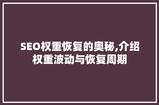 SEO权重恢复的奥秘,介绍权重波动与恢复周期