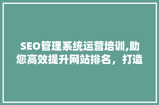 SEO管理系统运营培训,助您高效提升网站排名，打造核心竞争力
