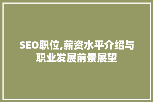 SEO职位,薪资水平介绍与职业发展前景展望
