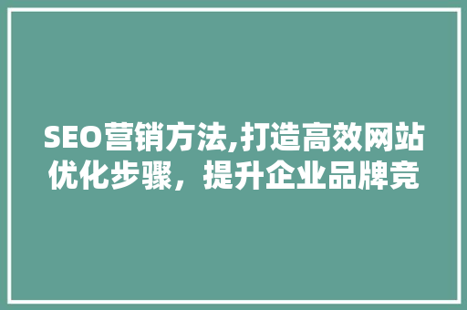 SEO营销方法,打造高效网站优化步骤，提升企业品牌竞争力